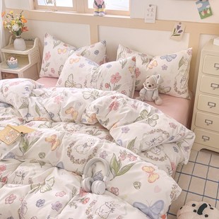 水洗棉被套150x200x230ins非全棉纯棉学生宿舍单人被罩床单三件套