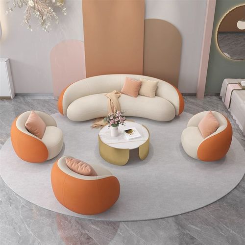 服装店网红款沙发米白色橙色服装店休息区沙发小型服装店专用沙发