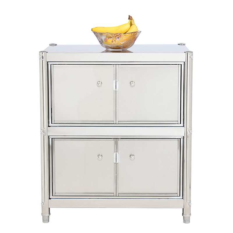 带门置物架不锈钢双柜门厨房置物架不锈钢收纳置物架置地式