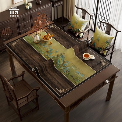 中式仿木纹餐桌垫原木色防水防油防烫中式实木茶几桌布摄影背景垫