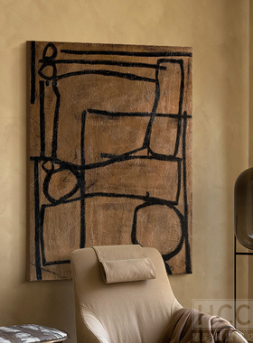 HCC.《咖啡》中古挂画 画客厅沙发背景墙装饰画 画手绘侘寂风玄关