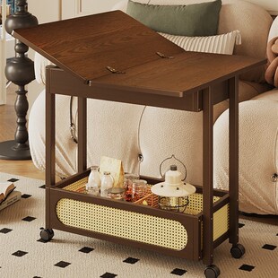 中古风客厅简易推车小型迷你可折叠茶几沙发旁边置物Y架子移动带