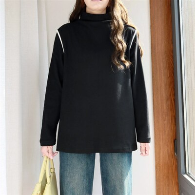 大码双面德绒打底衫女胖qmm秋冬半高领加厚保暖遮肚子显瘦宽松内
