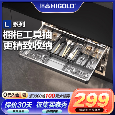 HIGOLD悍高工具抽拉篮厨房橱柜阻尼不锈钢橱柜筷子盒抽屉式工具抽