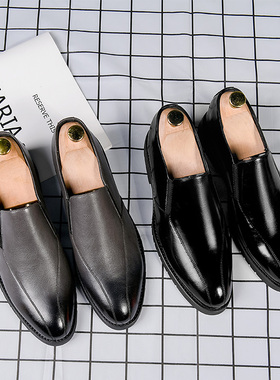 夏季透气一脚蹬男鞋韩版英伦商务休闲内增高百搭发型师皮鞋男灰色