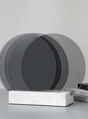 欧式现代装饰摆件灰色玻璃屏风大理石底座客M厅桌面玄关软装装饰