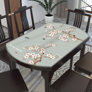 新款 中国风椭圆形桌布PVC防水防烫防油免洗皮革桌垫塑料Q弹餐桌垫