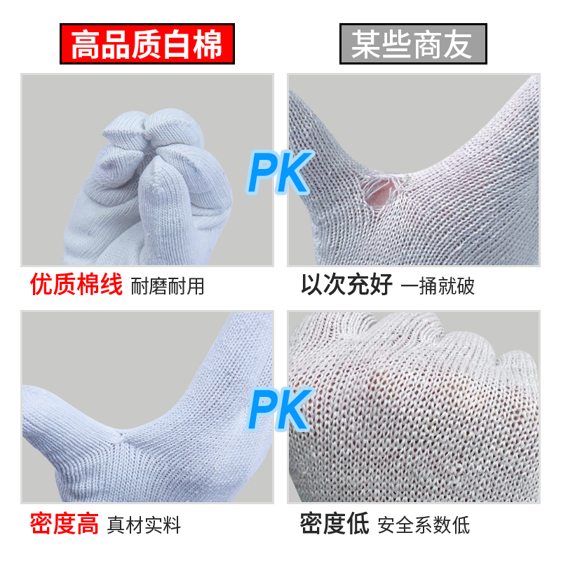 棉纱手套劳保耐磨工作加厚防滑纯白棉线劳工透气手套男工地干活