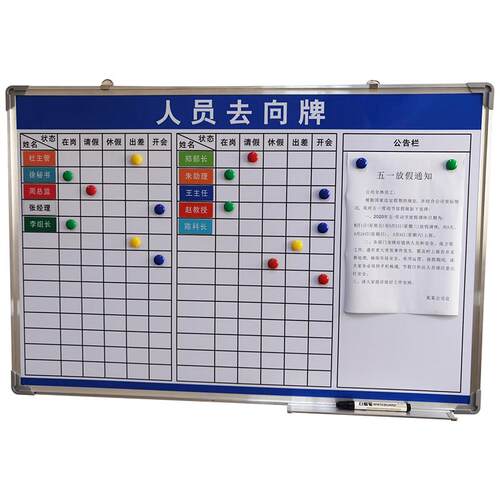 人员去向牌轮值状态考勤一览工n作表告知动态排班表公示牌磁性易