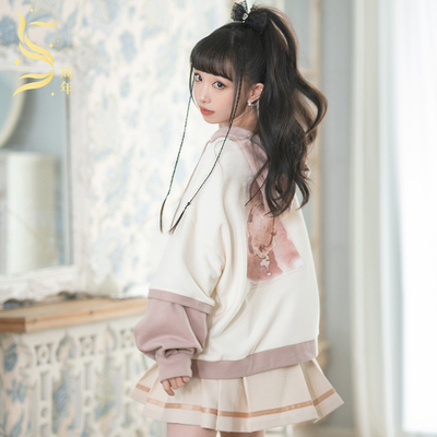 十三余小豆蔻儿[云气图r]国风刺绣日常百搭通勤T双色假两件保暖卫