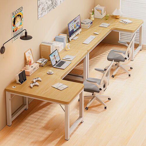 实木转角书桌双h人电脑桌台式家用学生写字桌情侣并排L型办公桌子