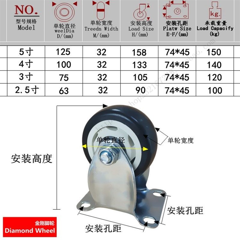 小型3。轱辘推车轮寸5带重型货架配4寸脚轮转万向轮子刹车耐磨向