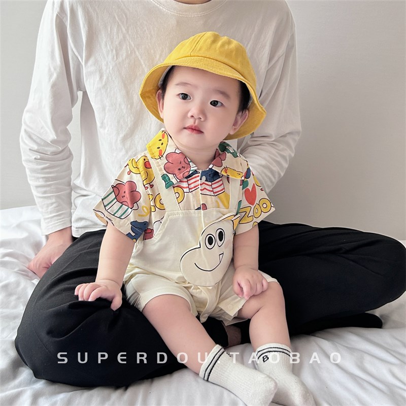 夏季薄款婴儿连体衣宝宝夏装超萌可爱假两件爬服满月百天包屁哈衣