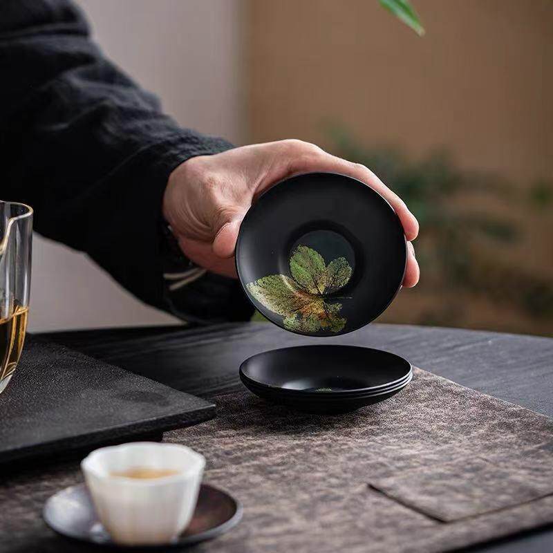 宜室茶话复古大漆铁杯器垫茶dqbd托驳纹斑隔热垫茶碟家功夫茶具用