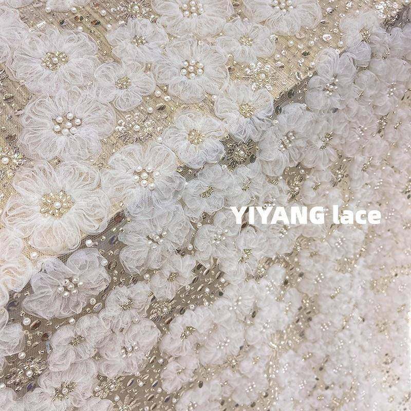 A151#重工立体珠子亮片布料服网纱盘带珍珠礼刺绣高端片婚纱服装
