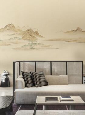 新中高墙端刺绣墙布复古式壁布客餐厅墙纸视背景电装修山水画OED
