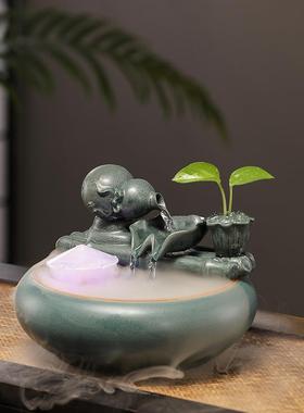 新中式流水件环水摆茶台迷你SLU型鱼缸桌面客厅办循公小室开业礼