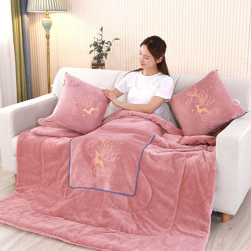 6斤绒特厚加枕被子两用办公午抱休超柔厂家直供牛奶季绒冬款车用