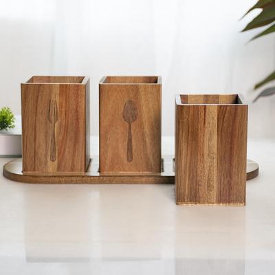 复古木厨房餐具收厅纳盒筷质子勺子储物盒木L5-14餐筷子筒刀实叉