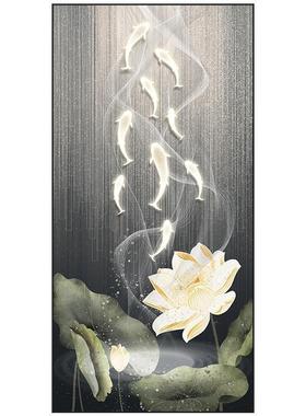 现简约玄关SF815161装画荷花九鱼图走廊过壁饰画客道厅茶室寓意好