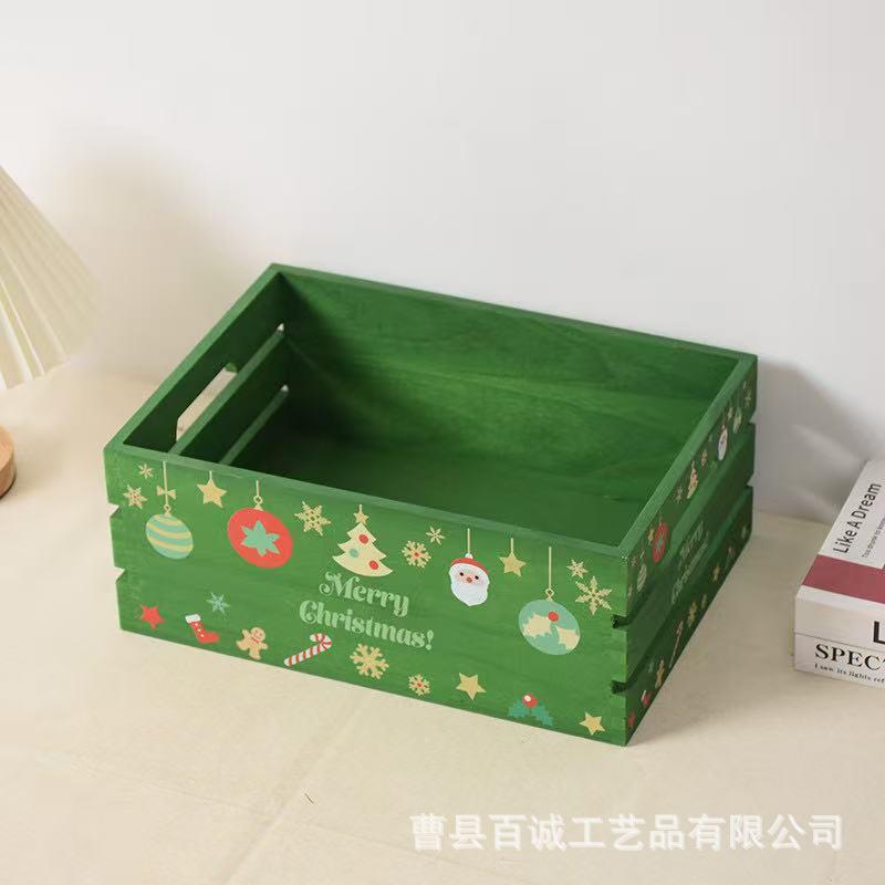 现货木质圣果节收纳盒派盖对装饰桌面零食糖收纳筐手诞提L12311式