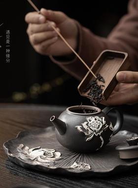 复客古荷花茶具小套装一壶二gfcj2303杯带茶盘简易公客厅泡茶器会