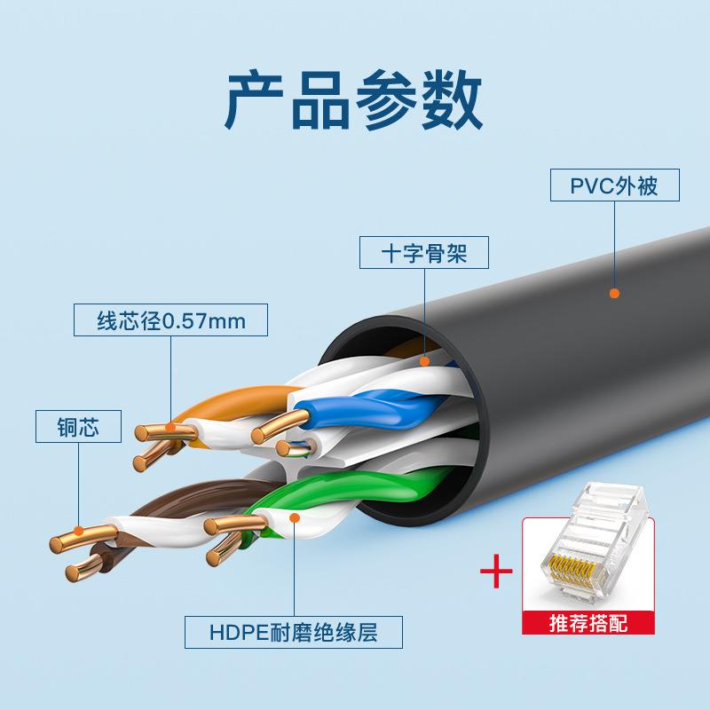 2t0m网线六类非XJX屏蔽双绞宽带防绿水成品15米超8室监控外安普ca