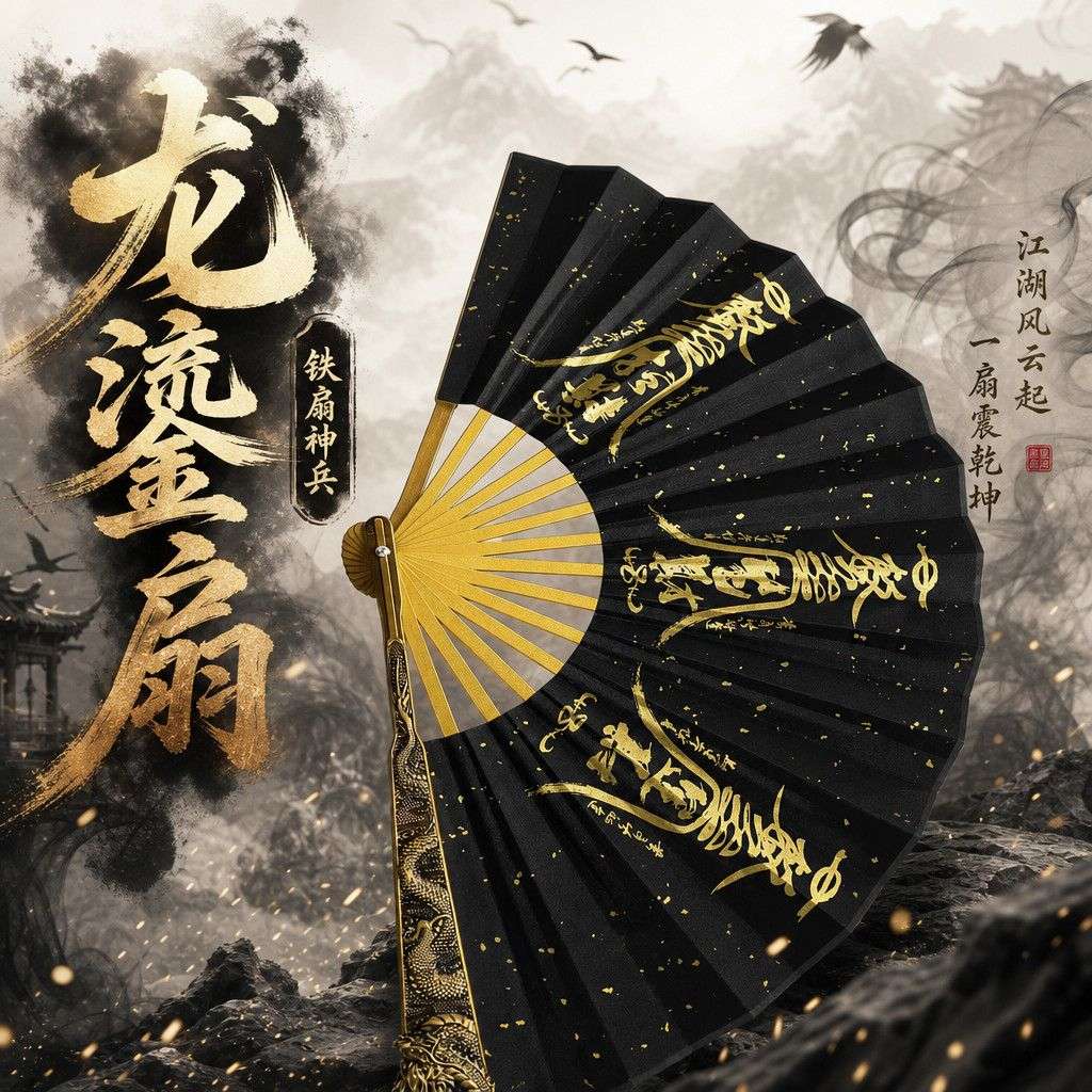 龙吟全金属折扇骨子洒金面绢布古风把玩防身工艺摆件男士国潮礼品