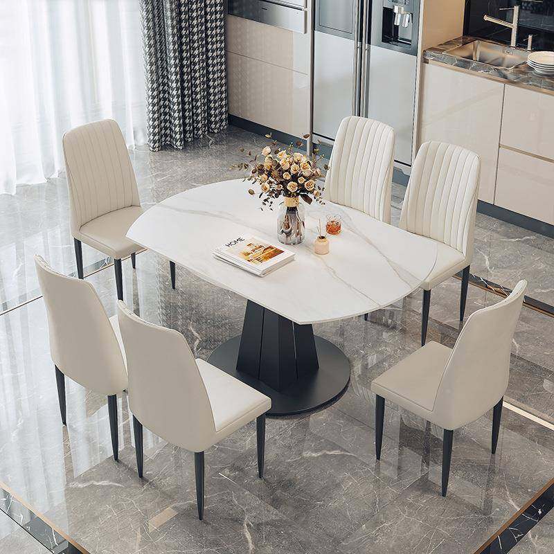 BJ886伸包邮组现代简伸缩圆桌岩板餐桌意折叠极简长式方小户型约