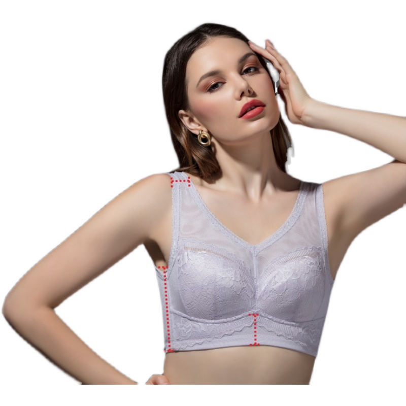 爱芝吻大胸显小内衣女蕾丝全罩杯调整型收副乳大码薄款无钢圈文胸