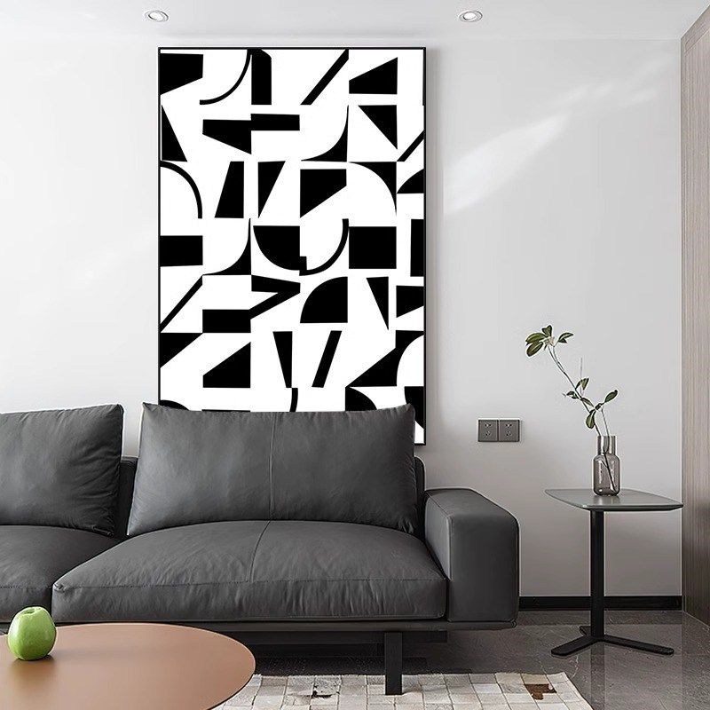 极简抽象艺术黑白客厅装饰画玄关走廊过道挂画高级感沙发落地壁画