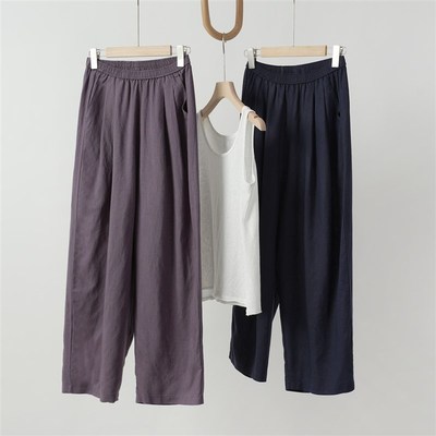 2587111  158-172 温柔烟紫 莱赛尔亚麻 女士阔腿九分气球裤 夏款