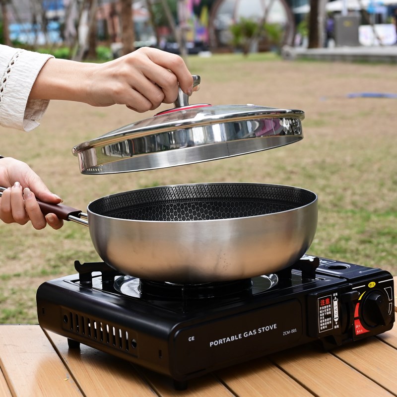 户外锅具316不锈钢炒锅露营炊具套装便携可拆卸手柄锅不粘锅煎锅
