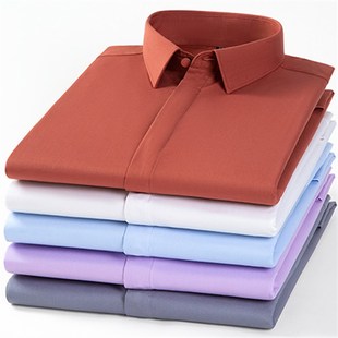 衬衫 O长袖 寸衣白特大 商务正装 弹力竹纤维免烫隐藏暗扣暗门襟男士