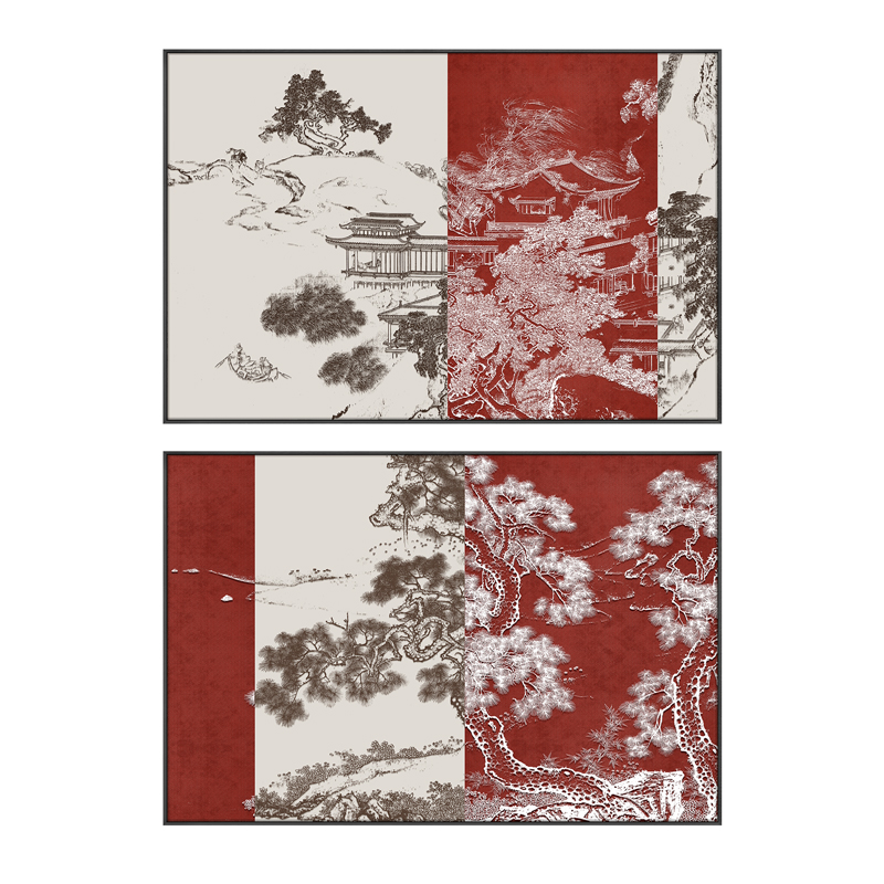新中式客厅沙发背景墙面装饰画大气别墅饭厅大幅立体浮雕挂画图片