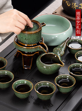 茶具套装家用功夫茶n杯客厅懒人简约现代半自动整石磨盘陶瓷泡茶