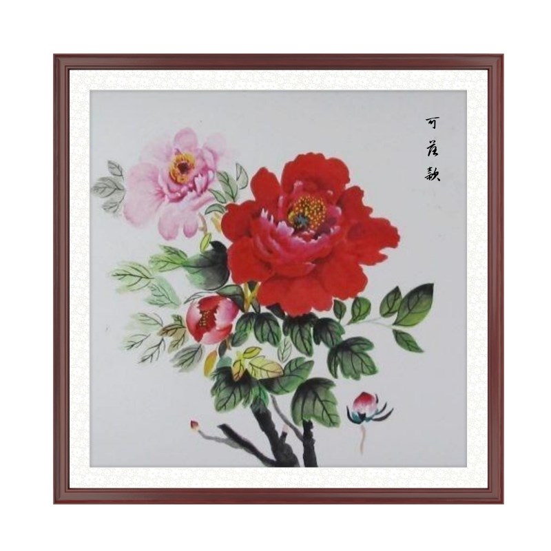 中式手绘牡丹装饰画花开富贵国画客厅书房餐厅斗方装修墙壁挂画图片