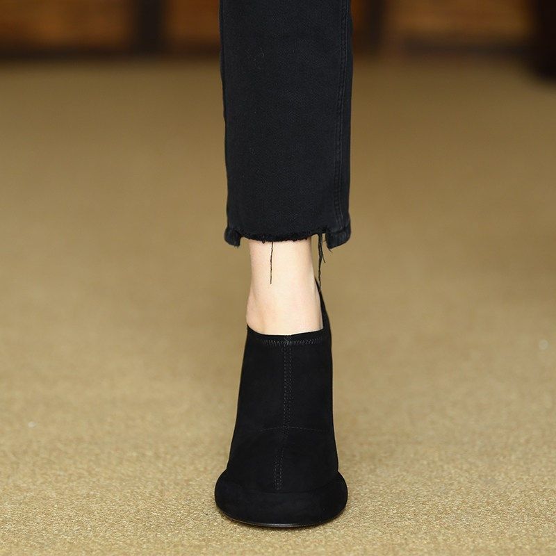 misili 10cm圆头粗跟单鞋女2025春季新款高跟鞋深口黑色弹力女鞋,女鞋,深口单鞋,淘宝优惠券,粉丝福利购,淘宝优惠卷