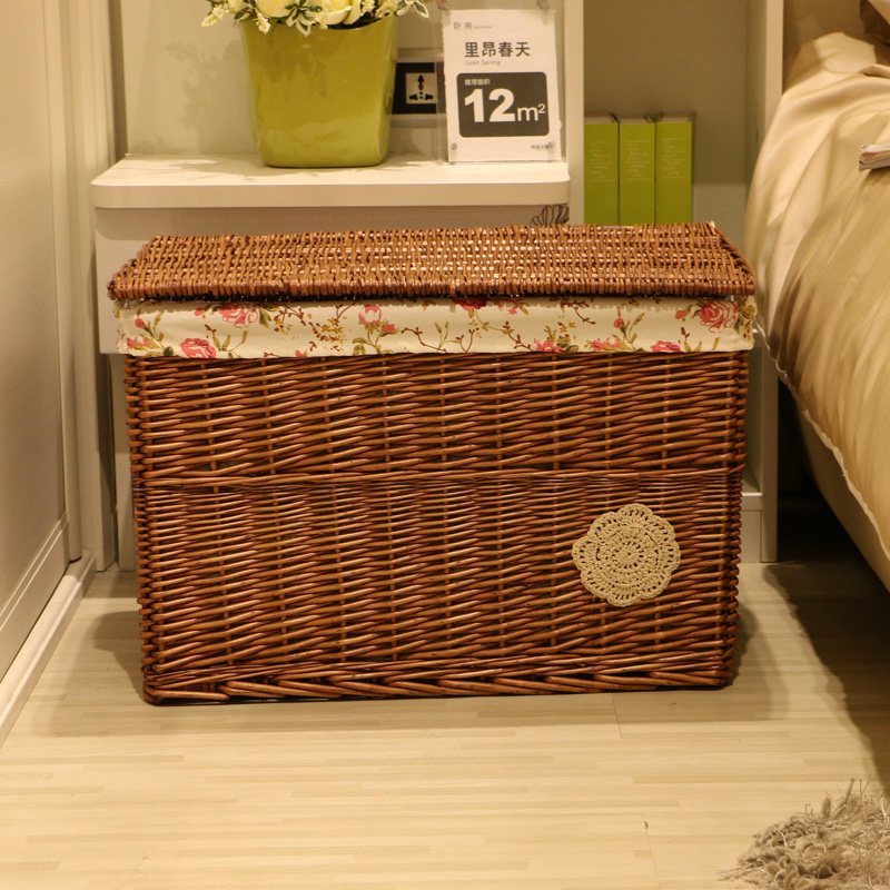 收纳筐藤编柳编竹编方形带盖超大收纳盒编织脏衣篮子整理箱储物,收纳整理,脏衣篮,淘宝优惠券,粉丝福利购,淘宝优惠卷