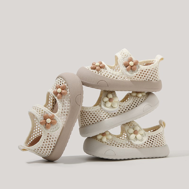 春夏女宝宝软底学步鞋0-1一2岁小童网鞋婴儿幼儿鞋子透气半凉鞋