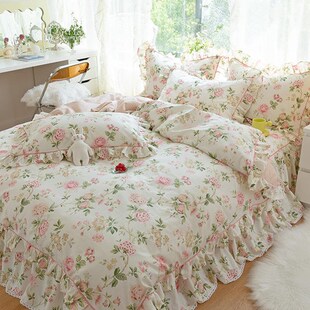 田园风纯棉被套单件1.5m宿舍全棉被单被罩2米床罩四件套床裙款 夏