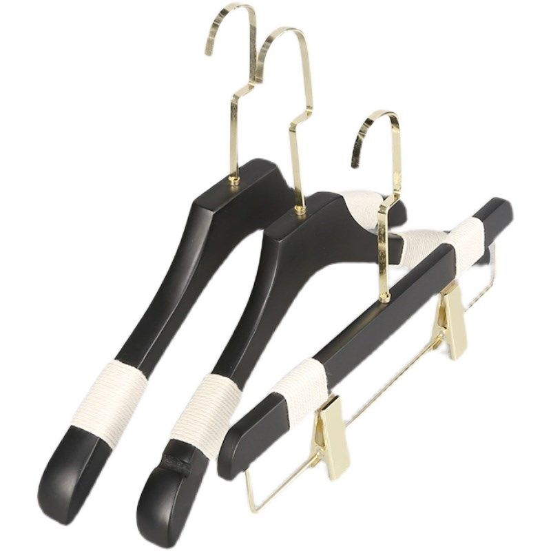 黑色实木无痕防滑成人男女款衣架服装店衣撑金色扁钩定制LOGO包邮