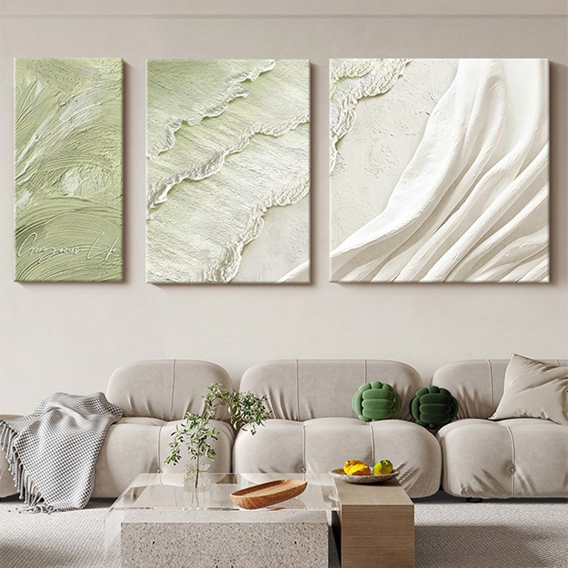现代简约客厅装饰画清新绿植海景组合壁画肌理抽象沙发背景墙挂画