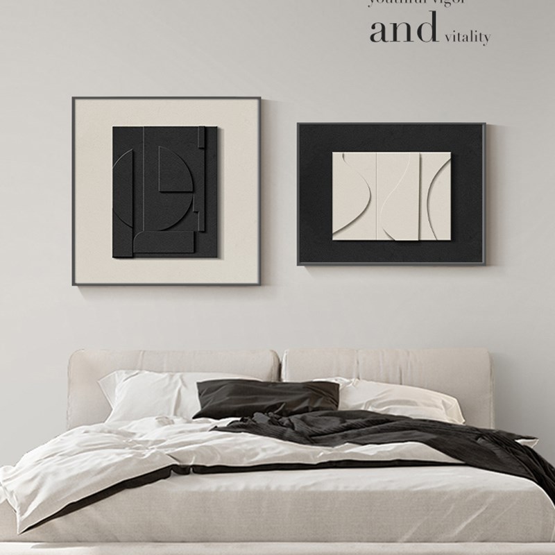 黑白灰主卧室床头挂画高级感抽象几何现代简约餐厅客厅沙发装饰画