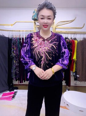 重工刺绣高档气质百搭时尚s妈妈装大码显瘦大衫88A6060-4508