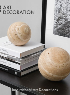 天然黄洞大理石几何球体桌面家具样板间软装饰品摆件配饰摆放