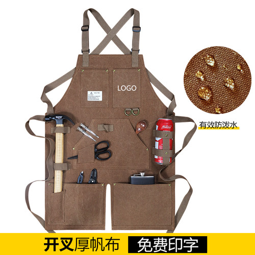 美式围裙男士e防水牛仔耐磨工作服木匠园艺师定制logo印字新款围