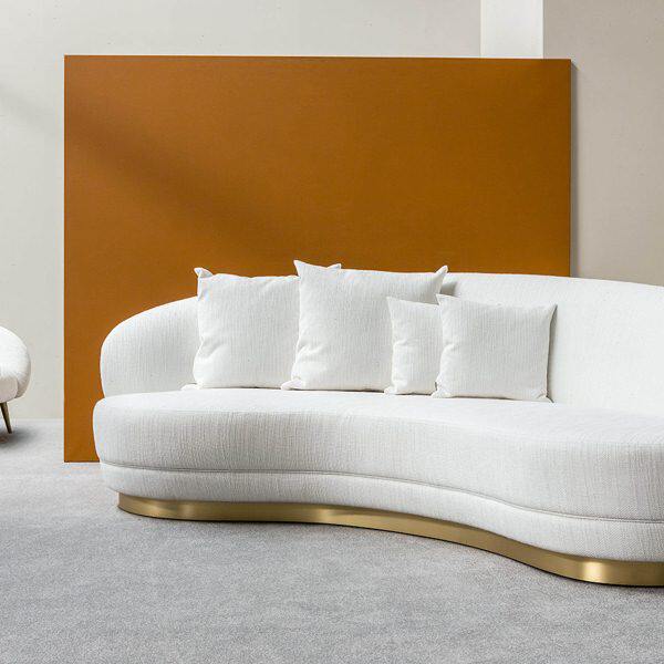 意式布艺三人沙发客厅小户型美容院弧形接待网红款简约羊羔绒包邮