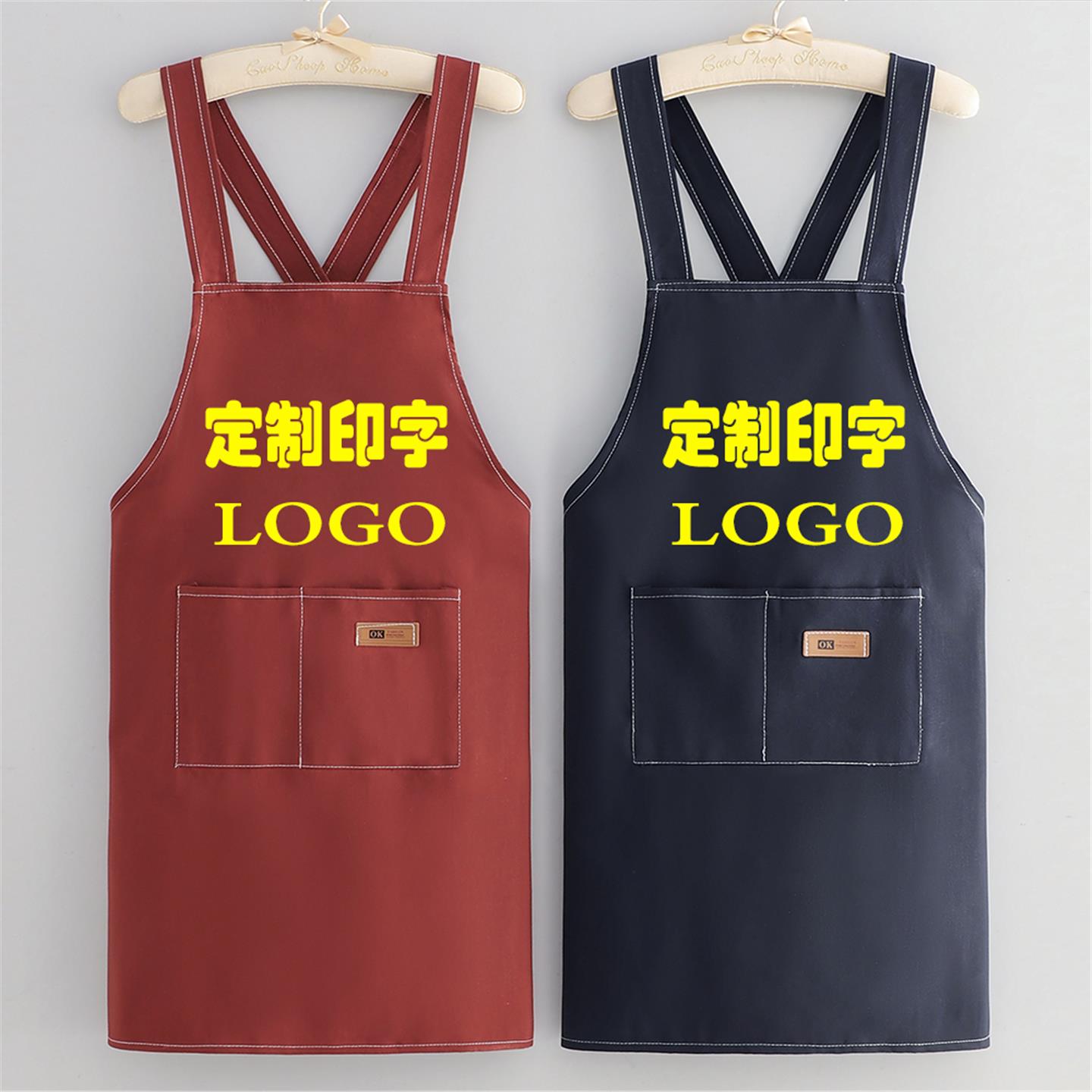 时尚印花棉布log围裙耐磨