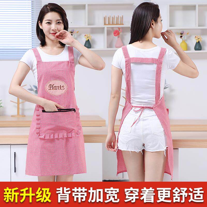 棉布透气围裙女家用厨房韩版时尚成人工作服无袖做饭可爱背带围腰
